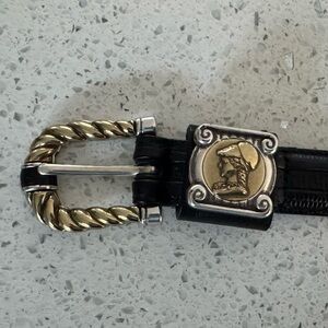 Brighton Silver and Gold Black Leather Belt